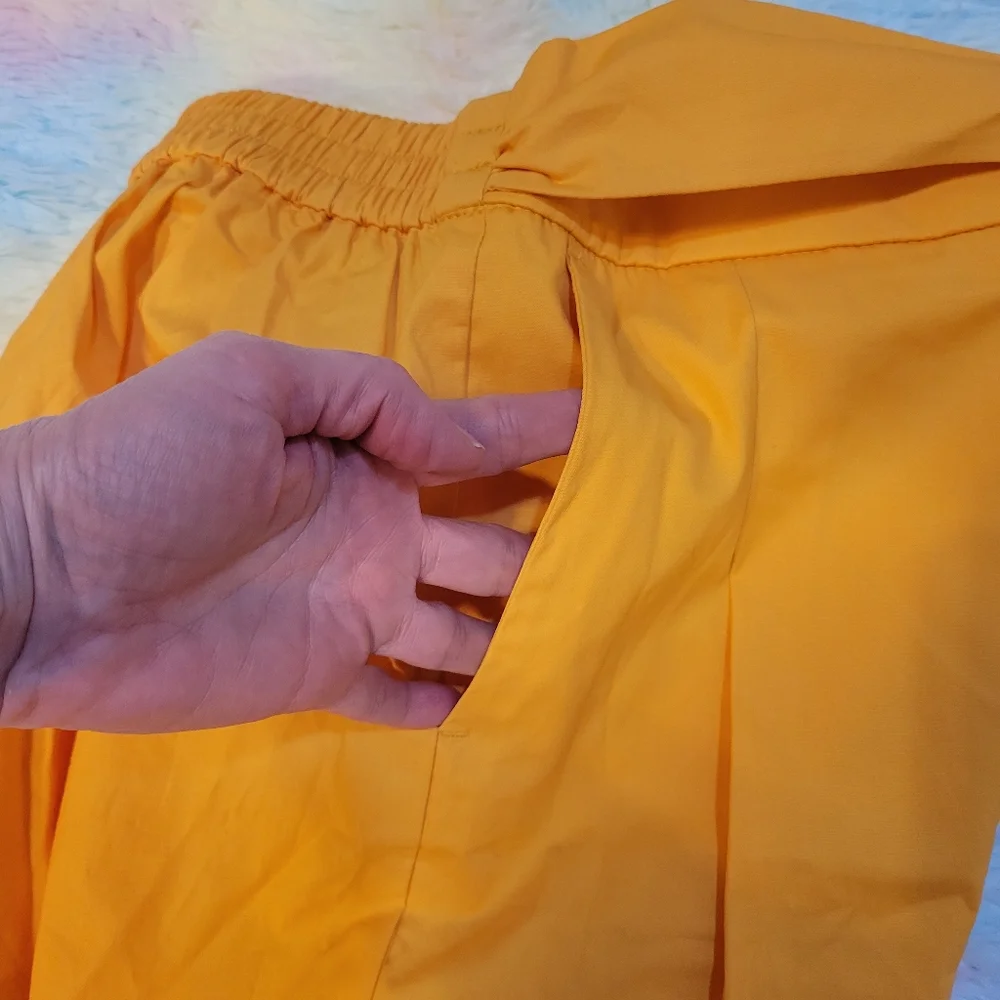 High-Waist Tie-Belt Women’s Shorts in Mustard Yellow - Picture 4 of 8
